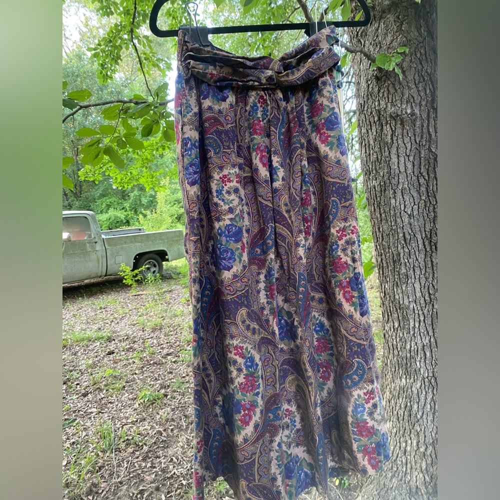 Vintage Floral Paisley Maxi Skirt, Size L/XL